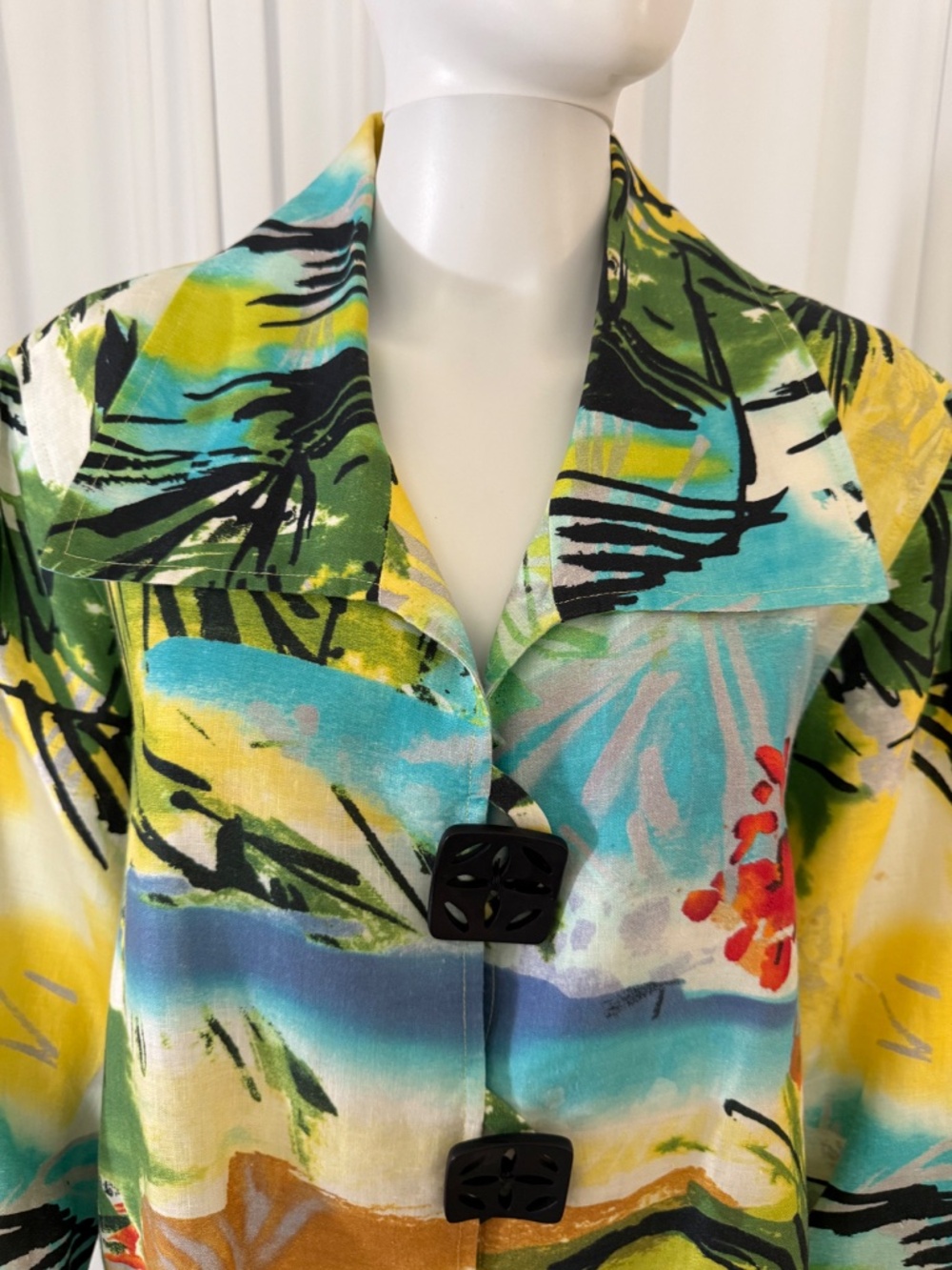 Caroline Rose Linen Jacket L Made USA Abstract Art Print Lined Designer Blazer - Picture 12 of 16